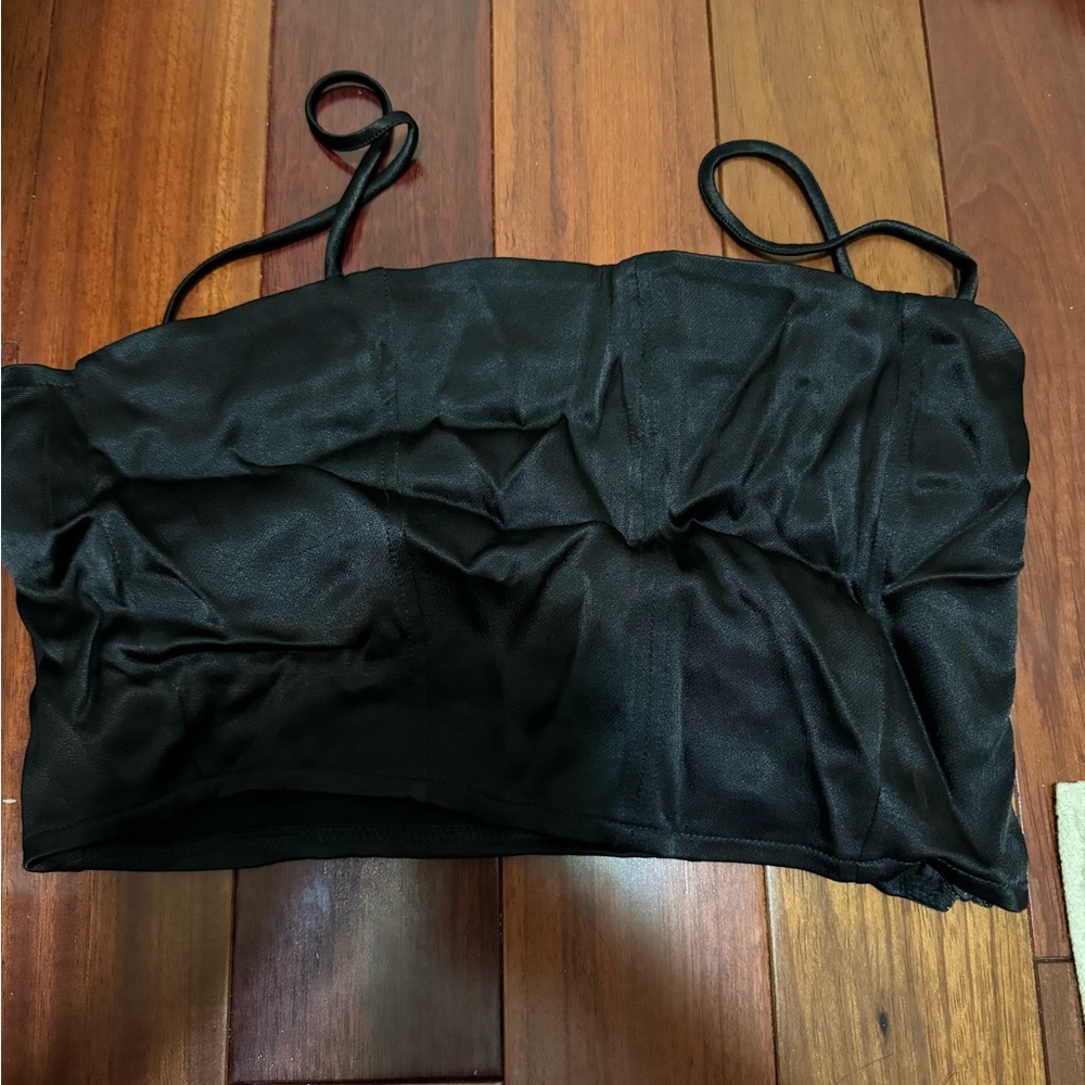Zara black satin cropped top